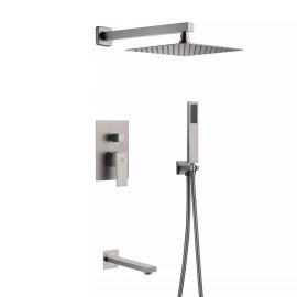Concealed Shower System with 10" Square Rainfall Shower Head with Spout (Brushed Nickel)
