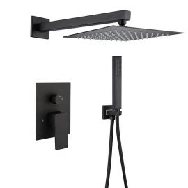 Concealed Shower System with 10" Square Rainfall Shower Head  (Matte Black)