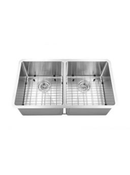 Double Handmade Sink 50/50 16G 32"x19"x10" with Grids and a Strainer R10mm