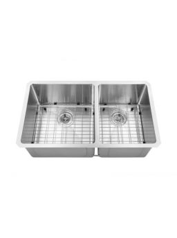 Double Handmade Sink 60/40 16G 32"x19"x10" with Grids and a Strainer R10mm