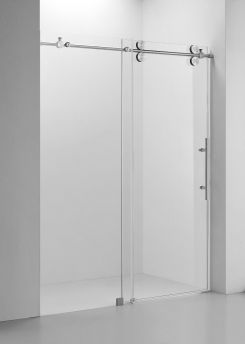 Frameless Shower Door (10mm) Thick Tempered Glass 60"W x 76"H --- 4 Wheels Round Brushed Nickel