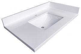 Single Sink White Quartz Vanity Top 43.5"x 22.5"x1.5" With Sink Installed Shipping Package