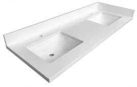 Double Sinks White Quartz Vanity Top 61.5"x 22.5"x1.5" With Sink Installed Shipping Package