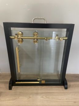 Shower Glass Door 4 Wheel Brushed Gold Display