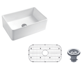 33" Porcelain Apron-Front Sink 33" x 20" x10" Strainer and Grid Included-Shipping Pkg