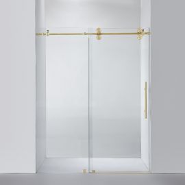 Frameless Shower Door (10mm) Thick Tempered Glass 60"W x 76"H --- 4 Wheels Round Brushed Gold