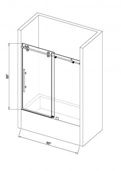 Frameless shower door on Bathtub (10mm) thick tempered glass 60"W x 58"H --- 4 Wheels on Bathtub Chrome