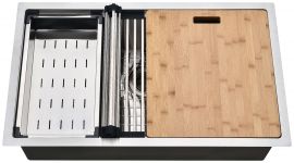 30" Handmade Workstation Undermount Sink R10 18G - Including Strainer,Colander, Roll Mat, Grid, Bamboo Board - 30" x 18" x 10''