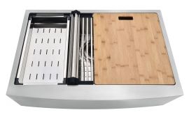 33" Handmade FarmSink Workstation R10 18G - Including Strainer,Colander, Roll Mat, Grid, Bamboo Board - 33" x 20" x 10''